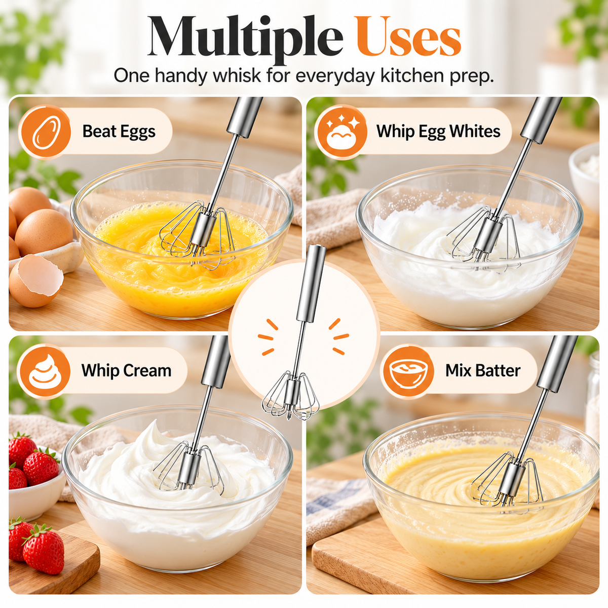 🥄2 Pcs Semi-Automatic Stainless Egg & Milk Whisk🥄