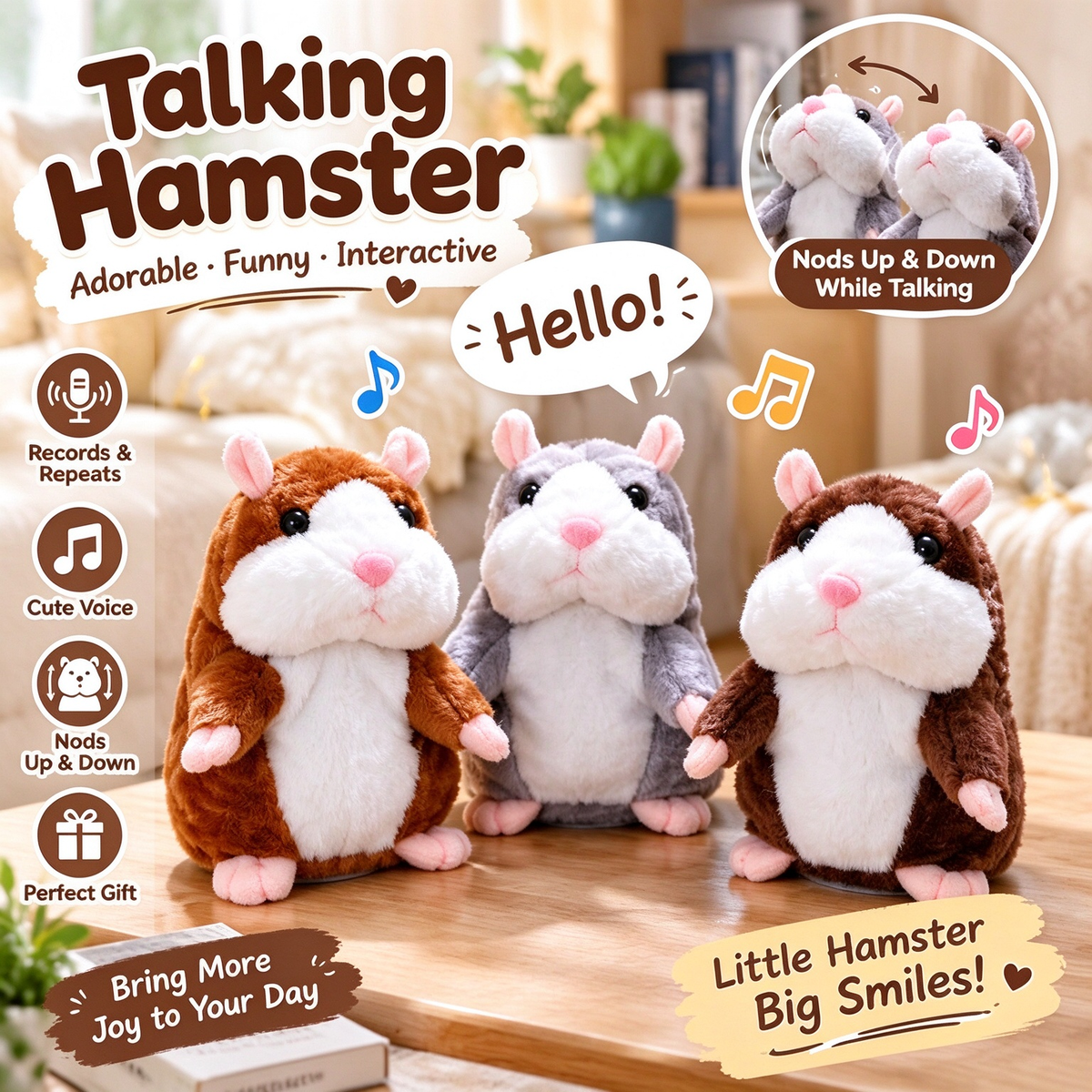 🐹❤️‍🔥 70% OFF – Talking Hamster Plush 🎄 Repeats What You Say & Shakes Its Head – Christmas Fun for Kids & Adults