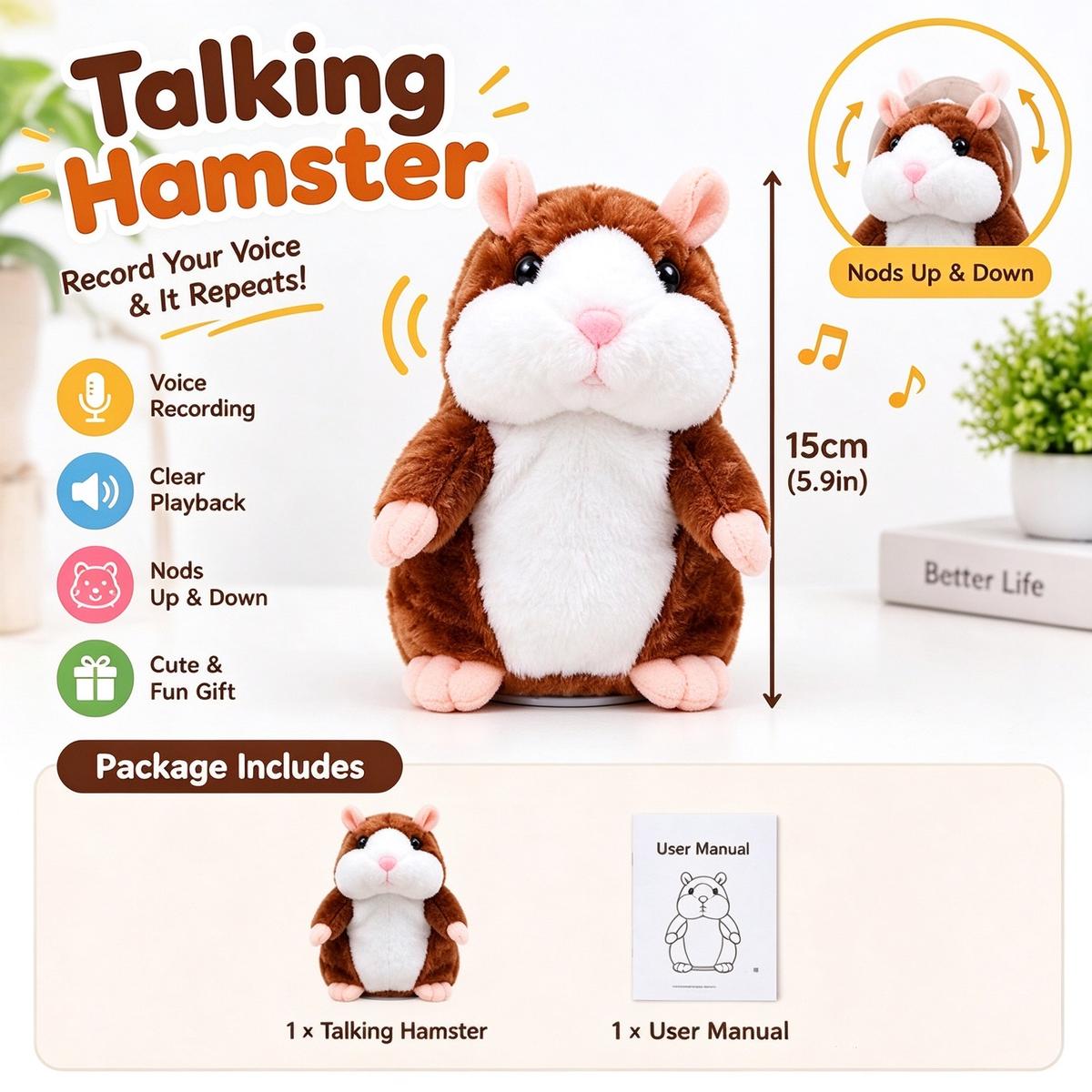 🐹❤️‍🔥 70% OFF – Talking Hamster Plush 🎄 Repeats What You Say & Shakes Its Head – Christmas Fun for Kids & Adults