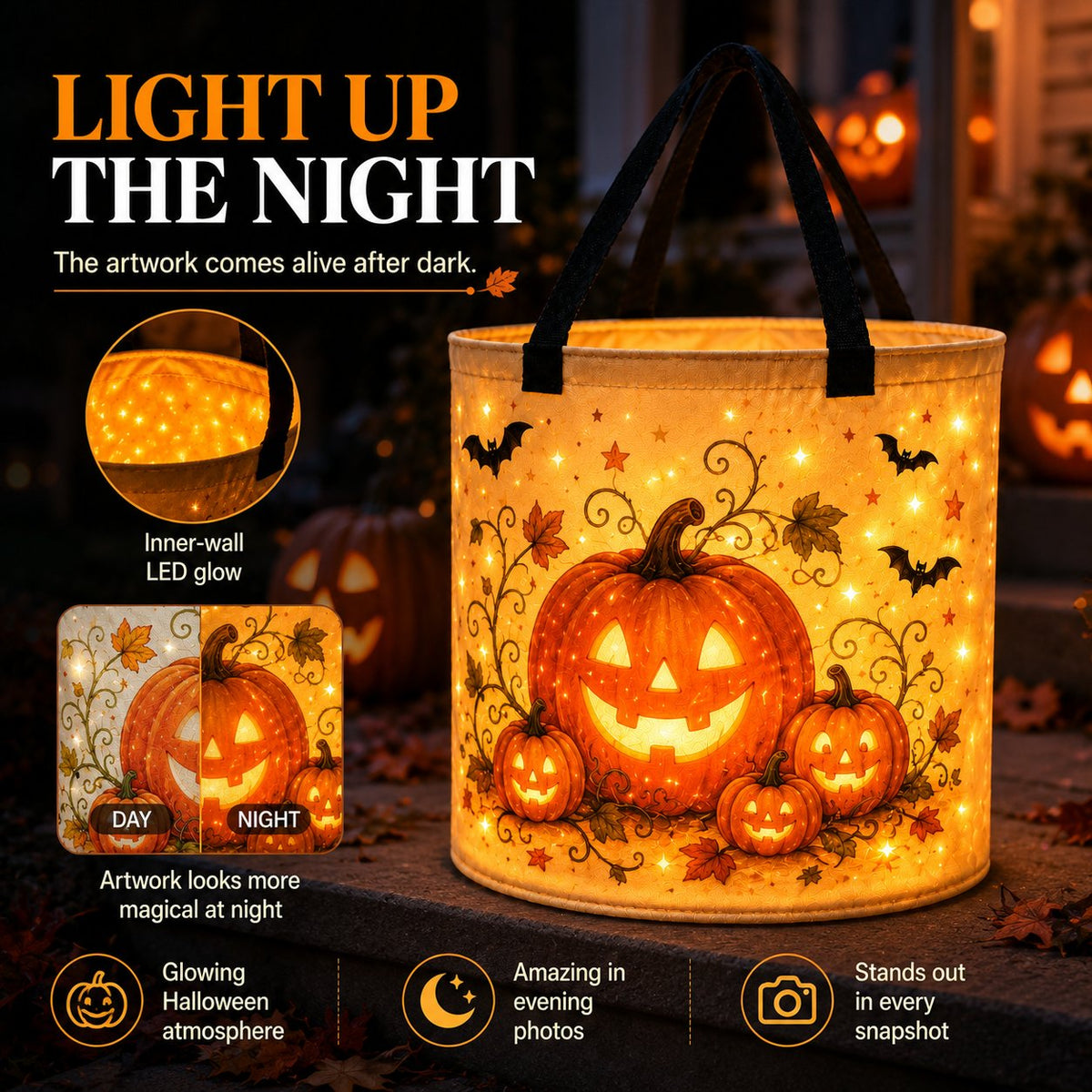 🎃Glow & Go LED Halloween Trick-or-Treat Candy Bag🍬