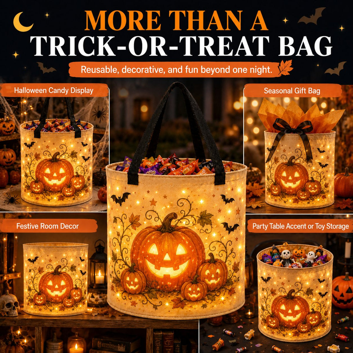 🎃Glow & Go LED Halloween Trick-or-Treat Candy Bag🍬