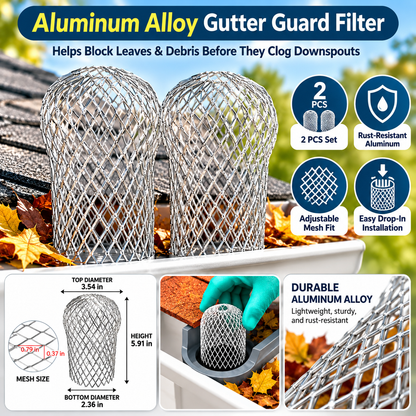 2-Pack Aluminum Gutter Downspout Guards – Adjustable Leaf & Debris Strainer for Rain Gutters