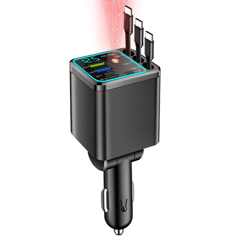 ⚡ 7-in-1 120W Retractable Car Charger – Fast Charging Power Hub with LED Voltage Display