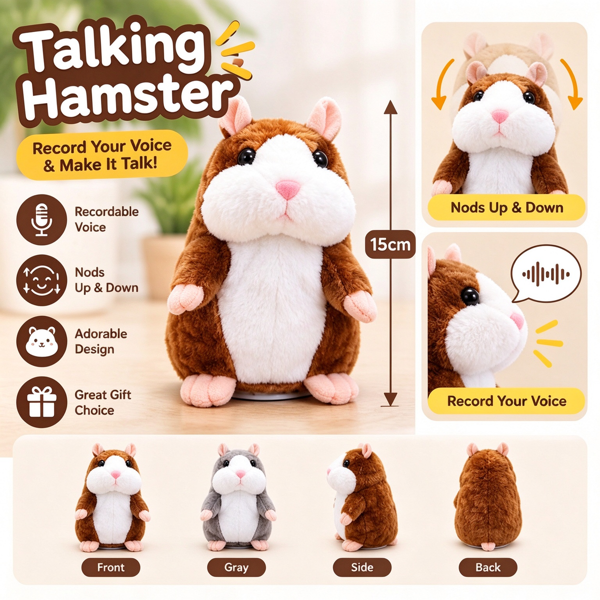 🐹❤️‍🔥 70% OFF – Talking Hamster Plush 🎄 Repeats What You Say & Shakes Its Head – Christmas Fun for Kids & Adults