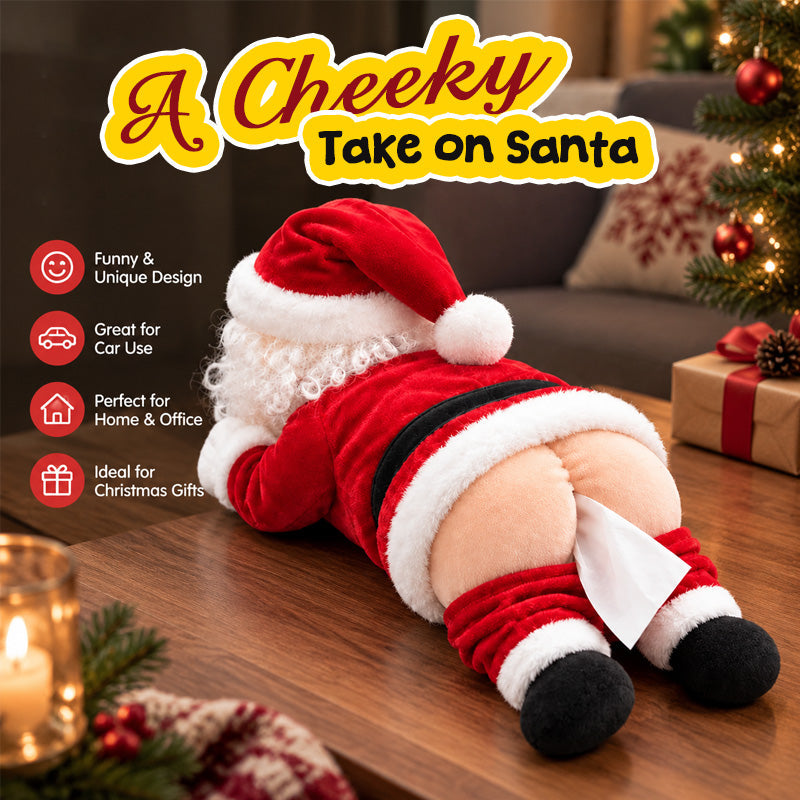 🎅🍑 Funny Santa Butt Tissue Box Holder – Hilarious Christmas Décor & White Elephant Gift 🎁