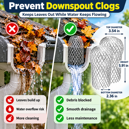2-Pack Aluminum Gutter Downspout Guards – Adjustable Leaf & Debris Strainer for Rain Gutters