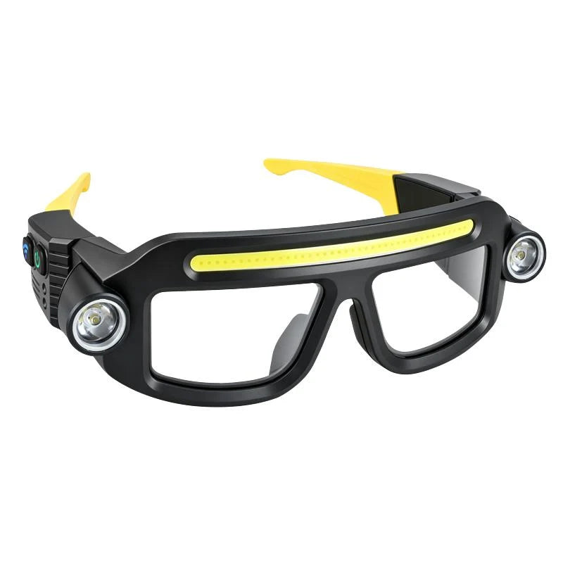 Rechargeable LED Work Glasses – 400LM Hands-Free COB Floodlight with Dual Spotlights, 5 Modes & Type-C Charging