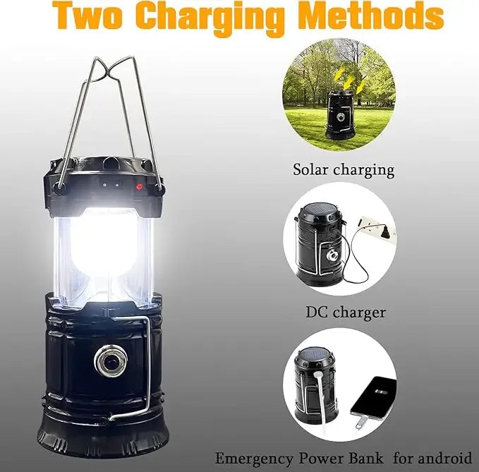 Foldable LED Camping Lantern with Solar & USB-C Charging and Flashlight Mode
