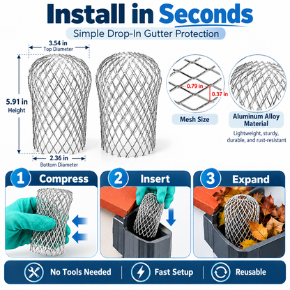 2-Pack Aluminum Gutter Downspout Guards – Adjustable Leaf & Debris Strainer for Rain Gutters
