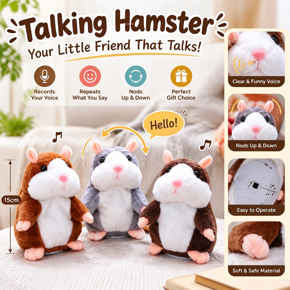 🐹❤️‍🔥 70% OFF – Talking Hamster Plush 🎄 Repeats What You Say & Shakes Its Head – Christmas Fun for Kids & Adults