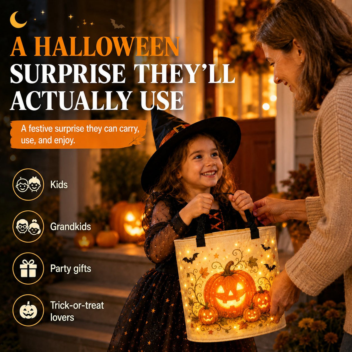 🎃Glow & Go LED Halloween Trick-or-Treat Candy Bag🍬