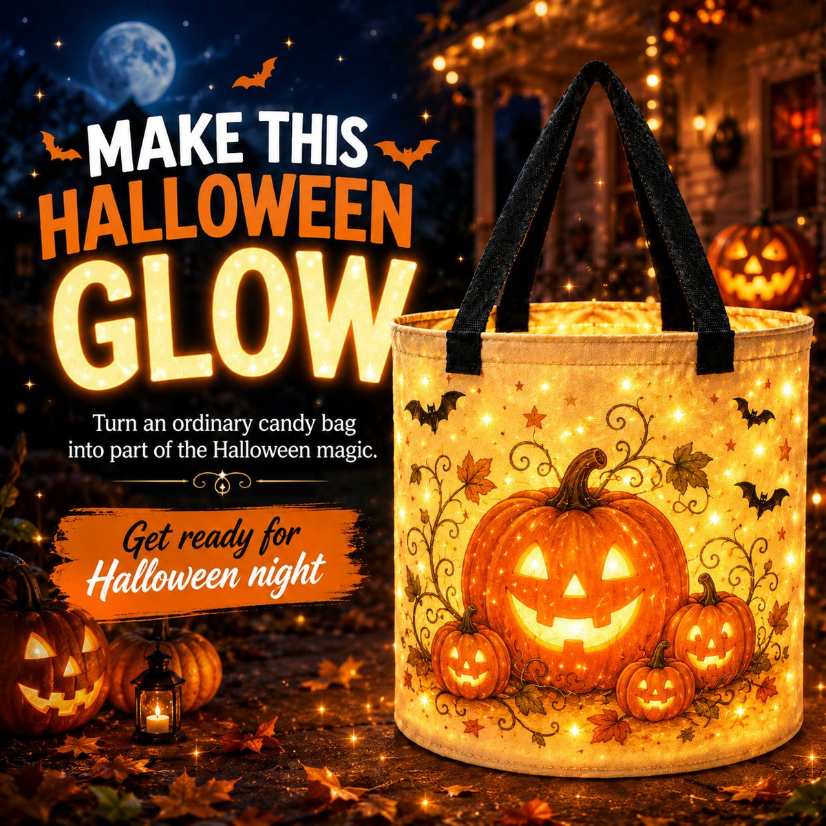 🎃Glow & Go LED Halloween Trick-or-Treat Candy Bag🍬