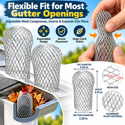 2-Pack Aluminum Gutter Downspout Guards – Adjustable Leaf & Debris Strainer for Rain Gutters