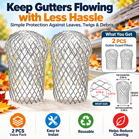 2-Pack Aluminum Gutter Downspout Guards – Adjustable Leaf & Debris Strainer for Rain Gutters