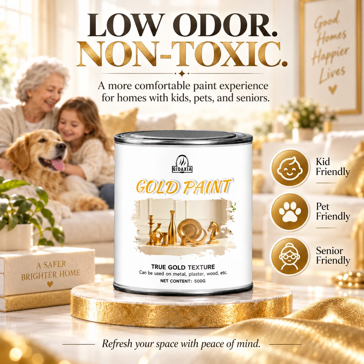 ✨ Metallic Gold Finish Paint – Rich Shimmer for Furniture, Décor & DIY Projects