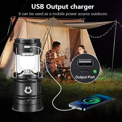 Foldable LED Camping Lantern with Solar & USB-C Charging and Flashlight Mode