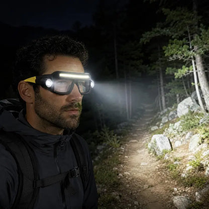 Rechargeable LED Work Glasses – 400LM Hands-Free COB Floodlight with Dual Spotlights, 5 Modes & Type-C Charging