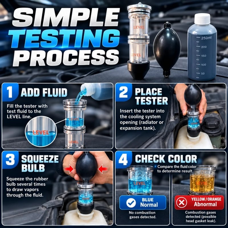 🚗 Combustion Leak Tester Kit – Detect Possible Head Gasket & Cooling System Leaks 🔧