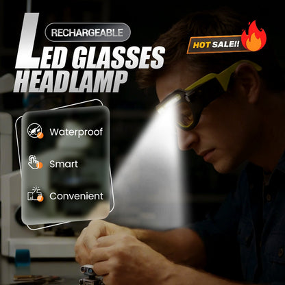 Rechargeable LED Work Glasses – 400LM Hands-Free COB Floodlight with Dual Spotlights, 5 Modes & Type-C Charging