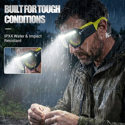 Rechargeable LED Work Glasses – 400LM Hands-Free COB Floodlight with Dual Spotlights, 5 Modes & Type-C Charging