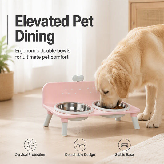 🐾 Elevated Pet Double Bowls | 4 Colors & Removable Bowls