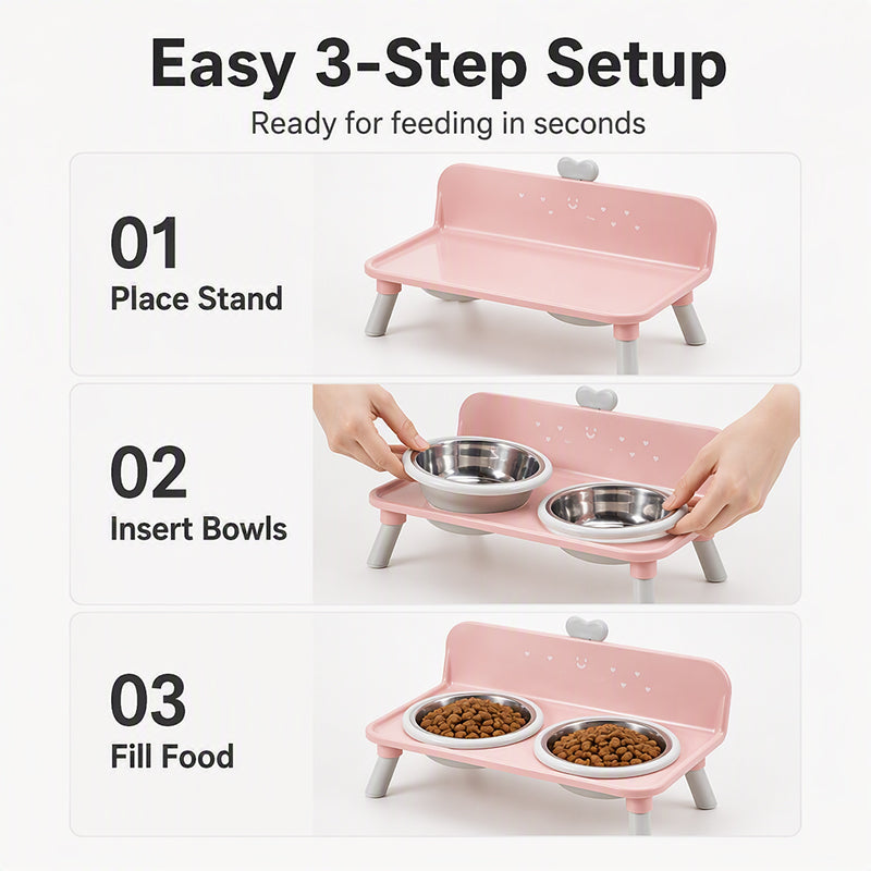 🐾 Elevated Pet Double Bowls | 4 Colors & Removable Bowls