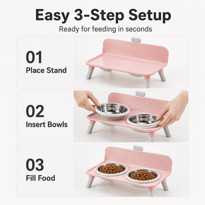🐾 Elevated Pet Double Bowls | 4 Colors & Removable Bowls