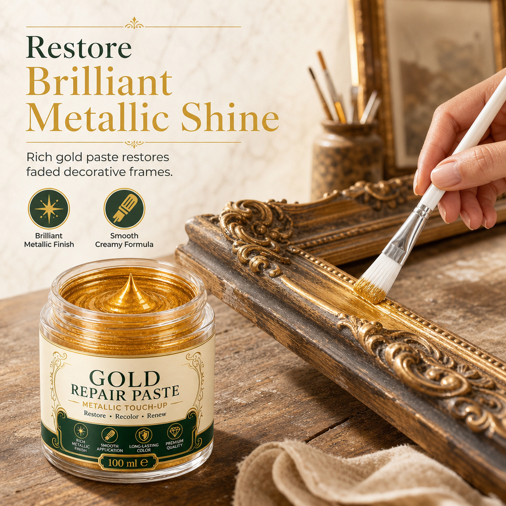 ✨ Gold Metallic Refinishing Paste – Restore Faded Frames & Home Decor with Brush 🖌️