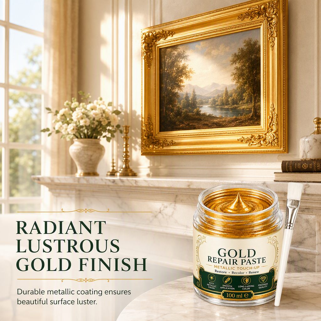 ✨ Gold Metallic Refinishing Paste – Restore Faded Frames & Home Decor with Brush 🖌️