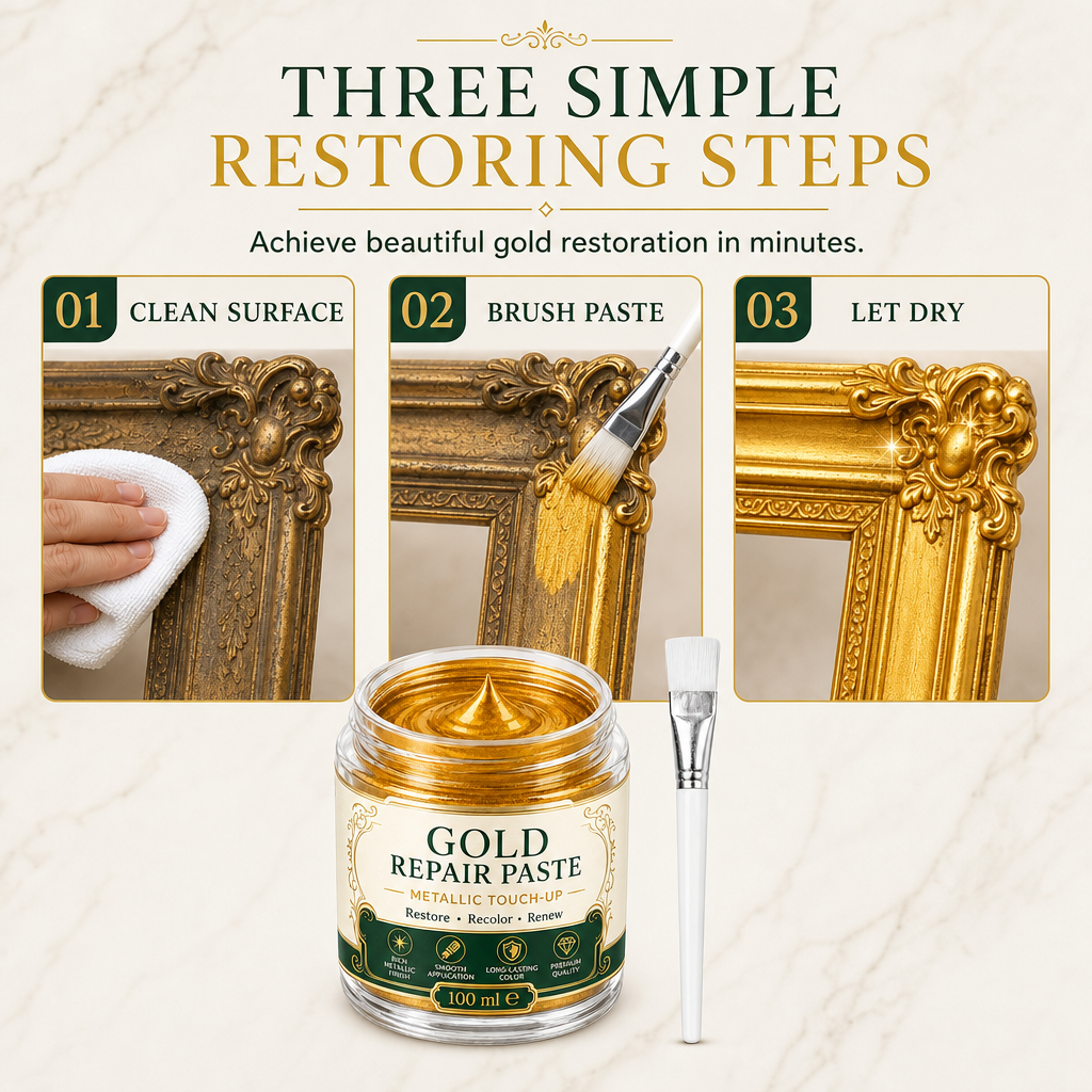 ✨ Gold Metallic Refinishing Paste – Restore Faded Frames & Home Decor with Brush 🖌️